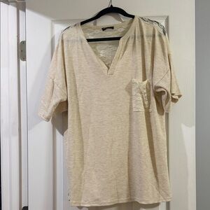 Women’s Beige V-Neck Short Sleeve Tee